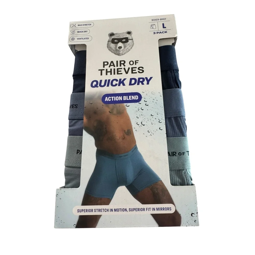 Pair of Thieves Mens Quick Dry Action Blend Boxer Briefs 3-Pack Navy Blue Large